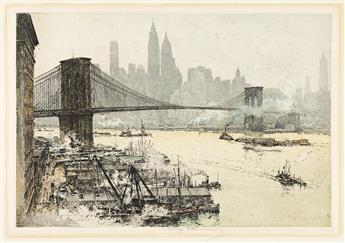 LUIGI KASIMIR (1881-1962) New York, Brooklyn Bridge. Circa 1930.                                                                                 